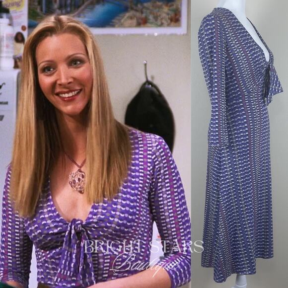 Super Rare Purple Jersey Knit Dress ASO Phoebe Buffay Friends Vintage Y2K - Picture 3 of 11
